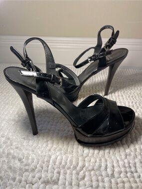 Stuart Weitzman Black Patent Leather Platform Slingback Heels